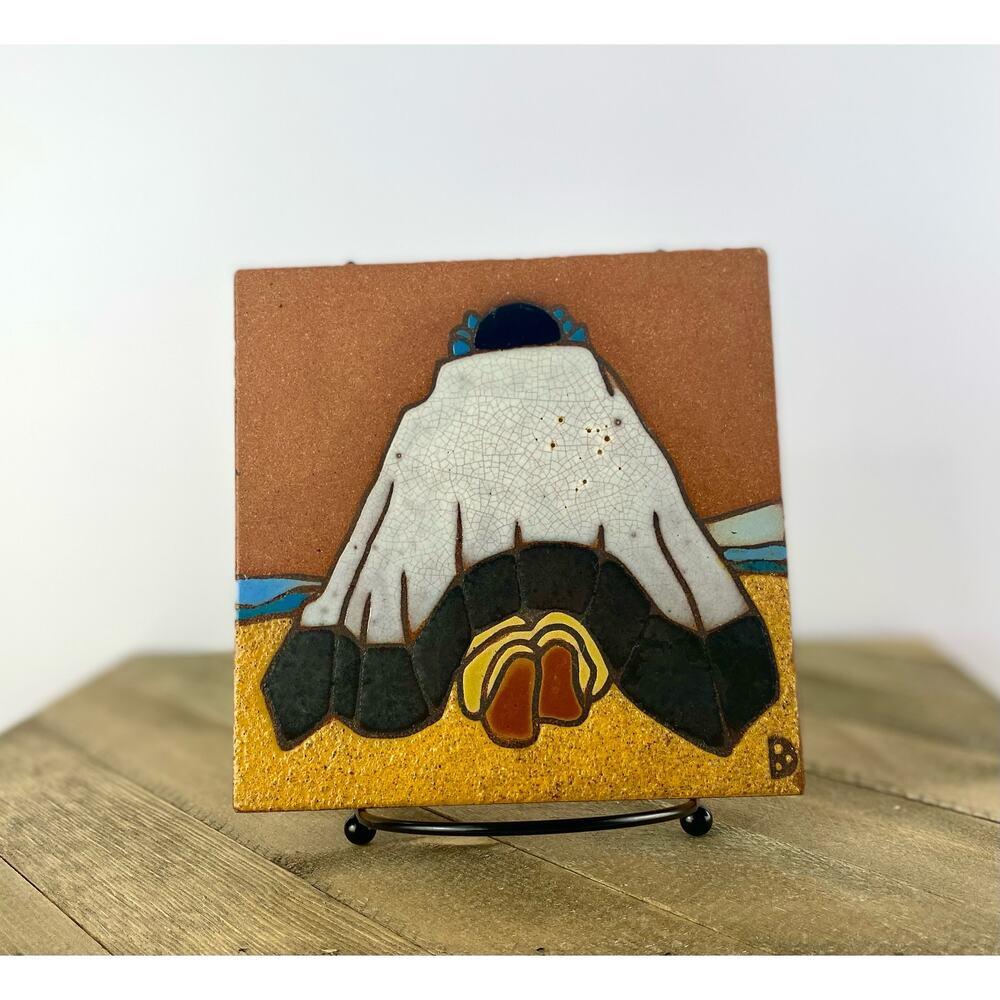 Vtg Handmade Ceramic Art Tile, Signed Southwest Art, D. Roberts Rio Grande Woman